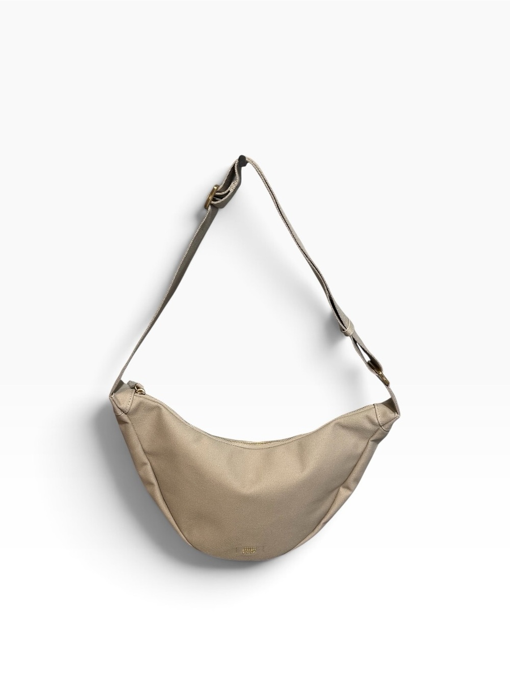Curved Beige/Tan Crossbody Sling with Adjustable Strap